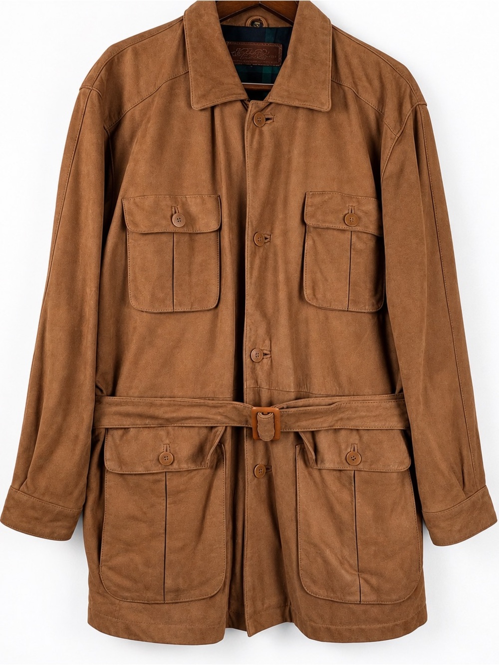 Vintage 90s Brooks Brothers Nubuck Leather Field Safari Coat Brown M